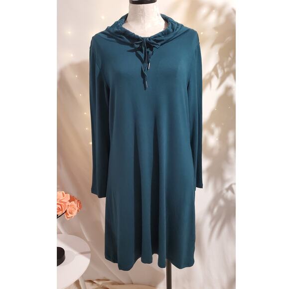 Talbots Dresses & Skirts - T by Talbots Soft Terry Cowl Neck Shift Dress Womens Sz LP Teal Blue Comfy Cozy